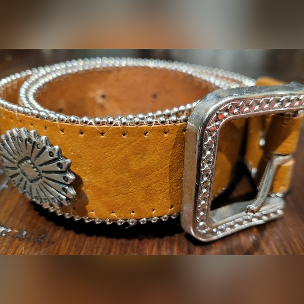 Tan Leather Belt with silver accents